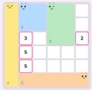MeowBlock Hard puzzle — 7×8 Shikaku grid