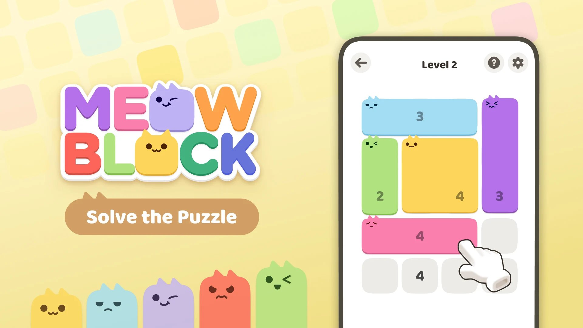 MeowBlock mobile game — Shikaku puzzle on phone
